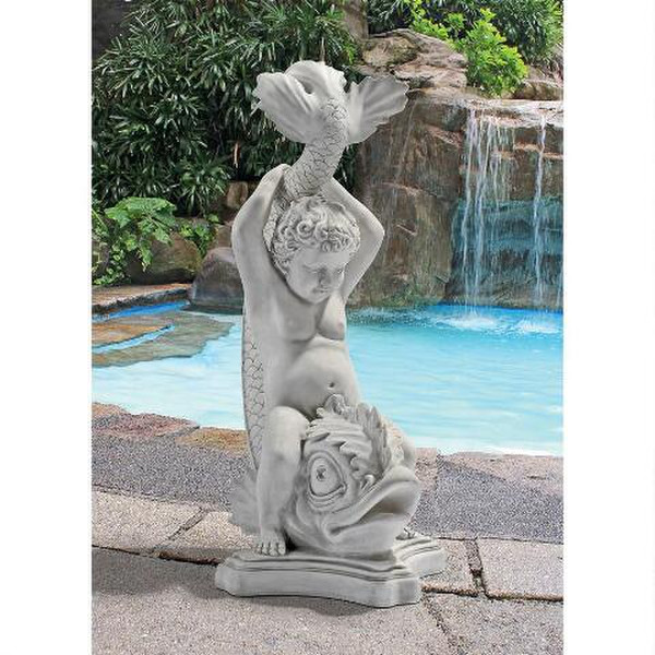 Italian Roman Boy on Dolphin Classical Garden Statue Sculptures